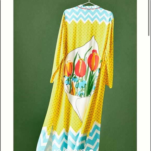 Vera for Anthropologie Bouquet Kimono Robe Open Front Cover Up One Size - Picture 11 of 12